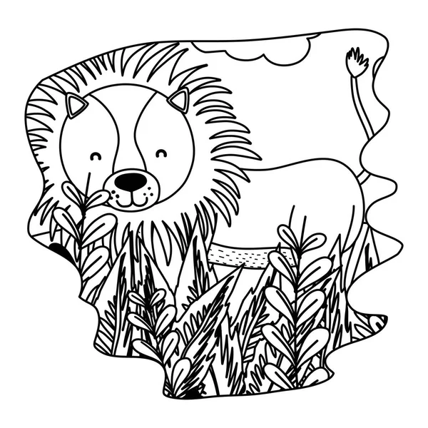 Line Bedårande Lion Vilda Djur Skogen Vektorillustration — Stock vektor