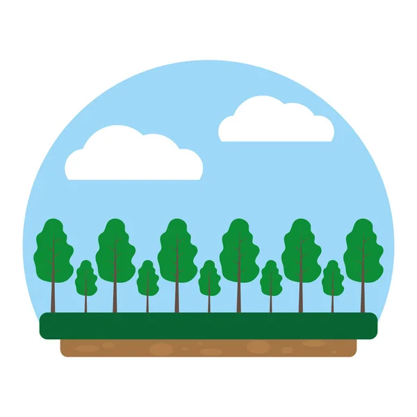 color nature landscape with trees leaves and clouds vector illustration