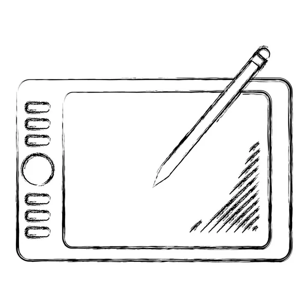 Grunge Elektronikus Grafikus Tabletta Val Digitális Toll Vektoros Illusztráció — Stock Vector
