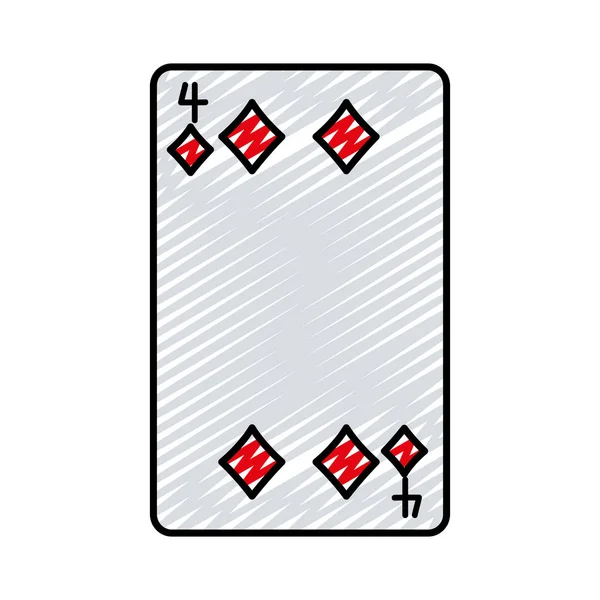 Doodle Van Vier Diamanten Casino Kaart Spel Vectorillustratie — Stockvector