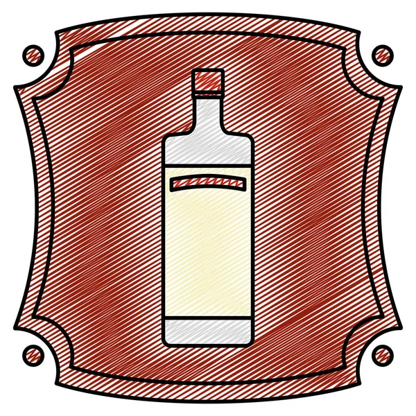 Doodle Emblem Mit Alkohol Schnaps Flasche Getränkevektor Illustration — Stockvektor