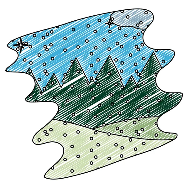 doodle nature winter weather with snowing season and mountains vector illustration