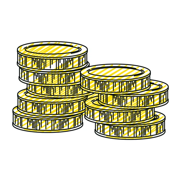 Doodle Metal Coins Dinheiro Economia Monetária Vetor Ilustração — Vetor de Stock