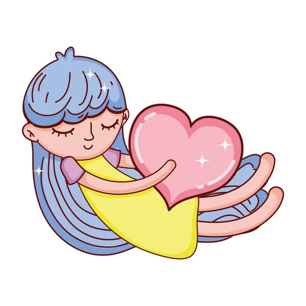 Child Girl Sleeping Nice Heart Vector Illustration — Stock Vector