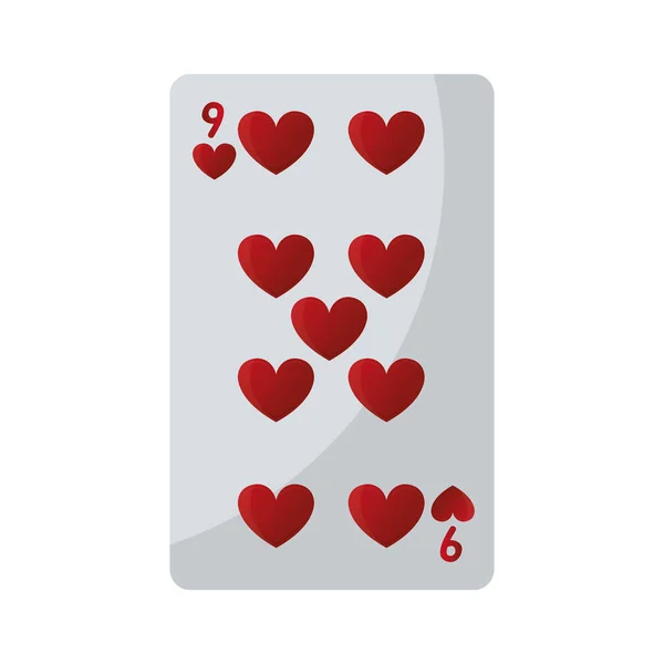 Neun Herzen Casino Kartenspiel Vektor Illustration — Stockvektor