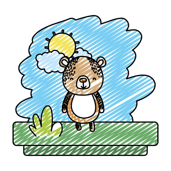 Doodle Kawaii Bear Nice Wild Animal Vector Illustration — Stock Vector