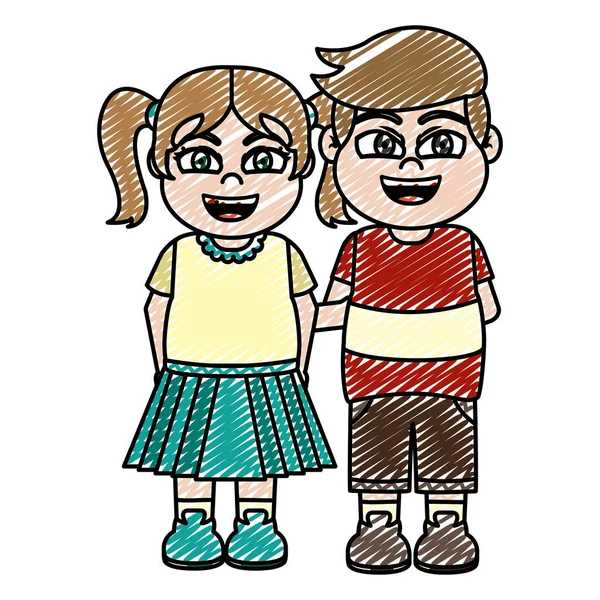 mutlu kız doodle ve erkek çocuk arkadaş illüstrasyon vektör