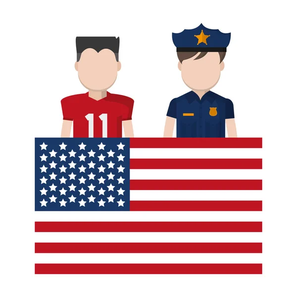 Football Player Policeman Uniform Usa Flag Vector Illustration — Stock Vector