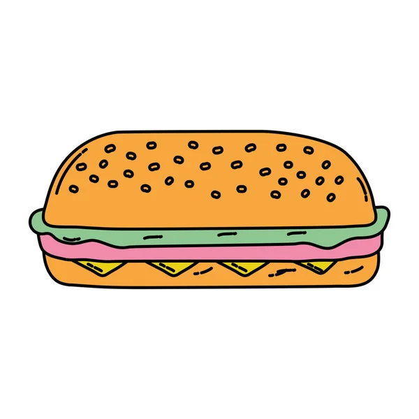 Farbe Köstlichen Ungesunden Hamburger Mit Salat Und Burger Vektor Illustration — Stockvektor