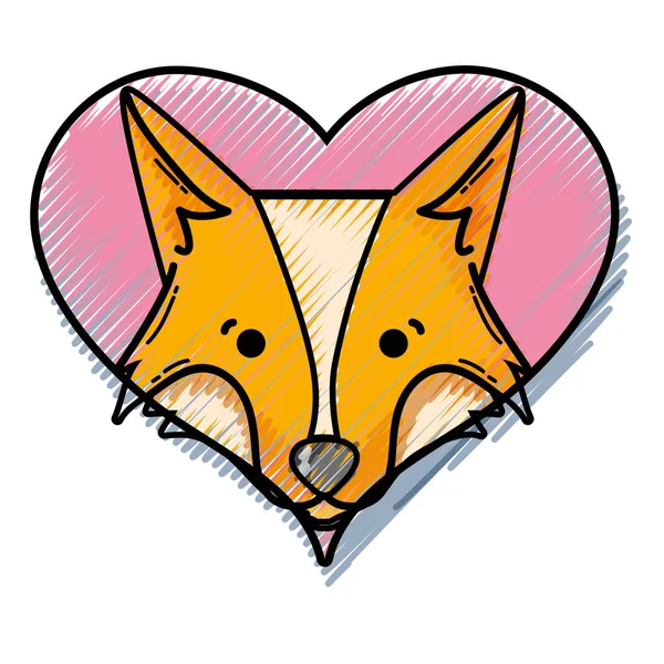Grated Cute Fox Head Wild Animal Heart Vector Illustration — Stock Vector
