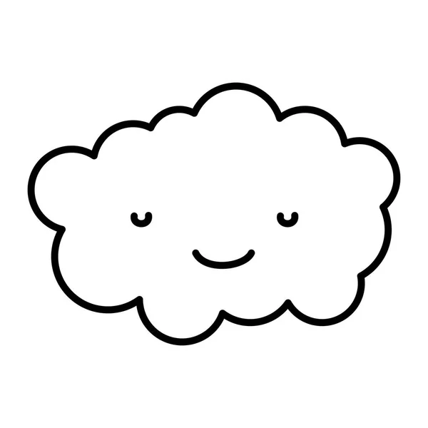 Ilustracja Wektorowa Linii Kawaii Słodkie Szczęśliwy Chmury Pogoda Puszysty — Wektor stockowy