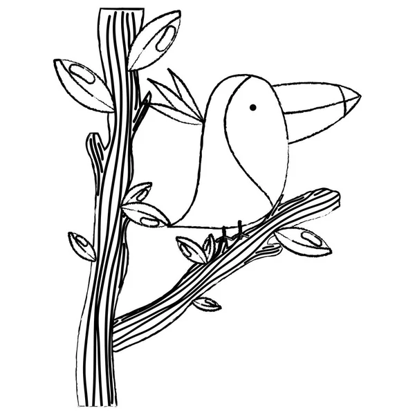 Grunge Αξιολάτρευτο Toucan Ζώο Στο Υποκατάστημα Δέντρο Αφήνει Εικονογράφηση Διάνυσμα — Διανυσματικό Αρχείο