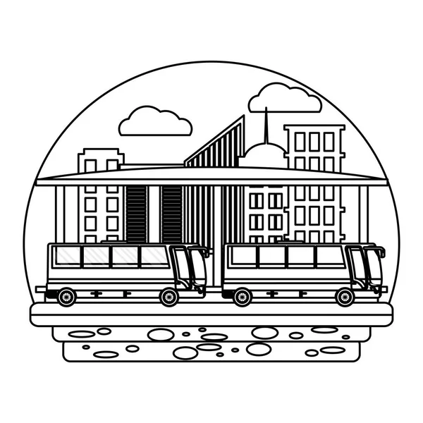 Kant Van Lijn Bussen Vervoer Stad Station Vectorillustratie — Stockvector