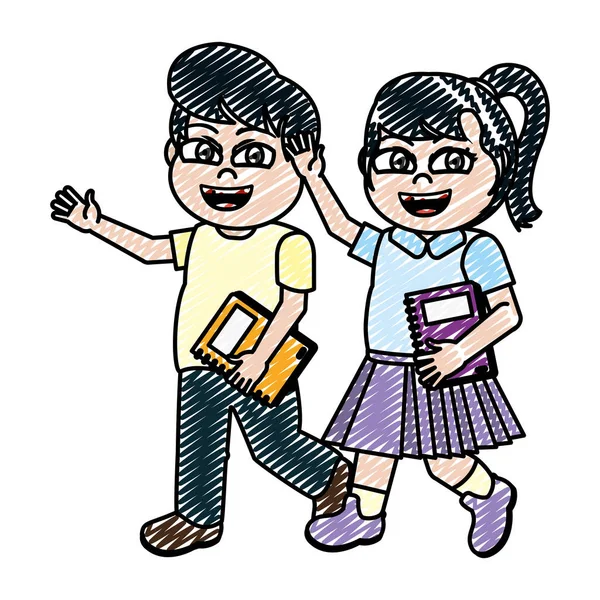 素敵な女の子と本器具ベクトル イラストの男の子の子供を落書き — ストックベクタ