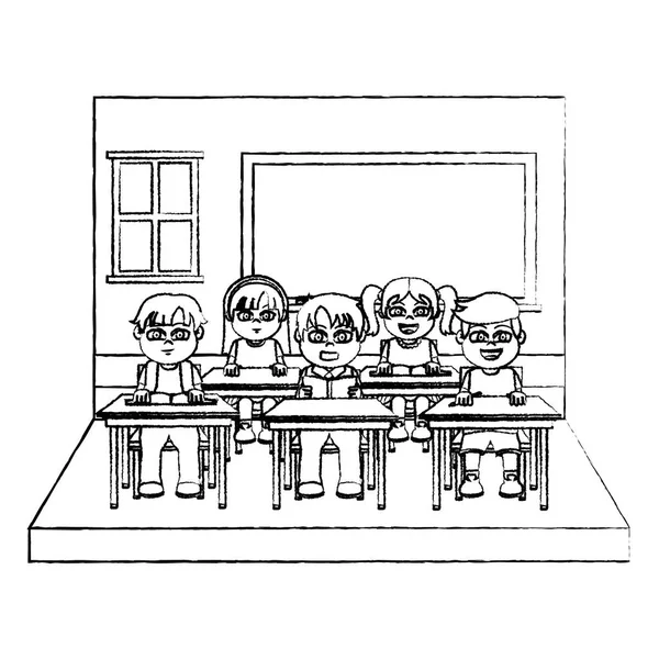 Grunge Beaux Élèves Enfants Dans Tableau Noir Illustration Vectorielle Classe — Image vectorielle