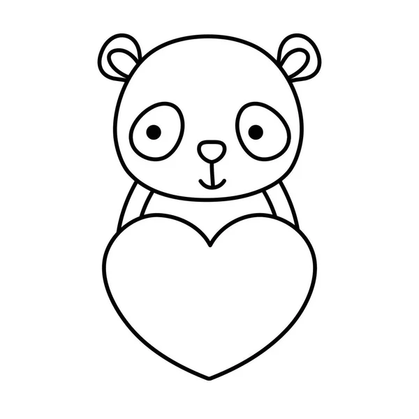 Línea Lindo Panda Salvaje Animal Con Corazón Vector Ilustración — Vector de stock