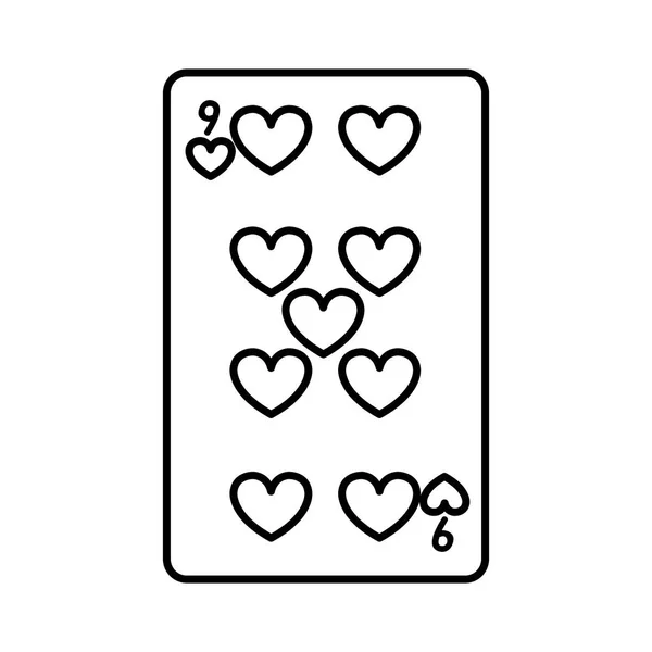 Lijn Negen Harten Casino Kaart Spel Vectorillustratie — Stockvector