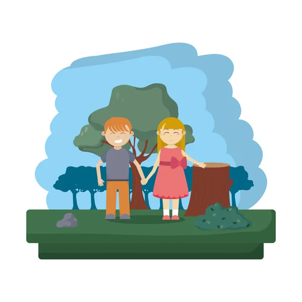 男の子と女の子に生態森林予約ベクトル図 — ストックベクタ