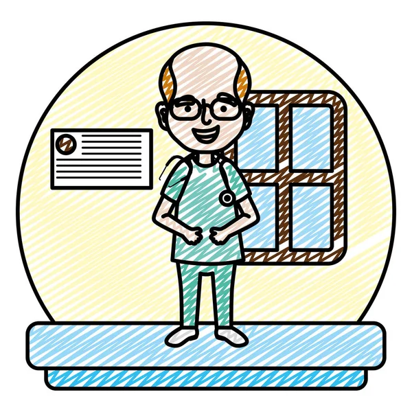 Doodle Happy Man Doctor Medicine Uniform Vector Illustration — Stock Vector