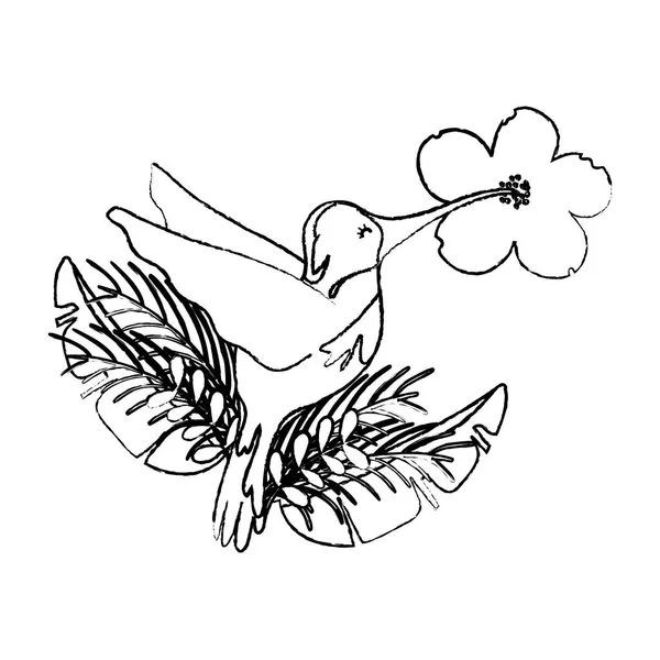 Grunge Pássaro Tropical Voando Com Ilustração Vetor Flor Exótica — Vetor de Stock