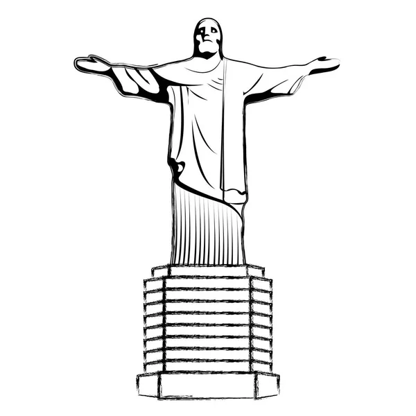 Grunge Cristo Religião Estátua História Escultura Vetor Ilustração — Vetor de Stock
