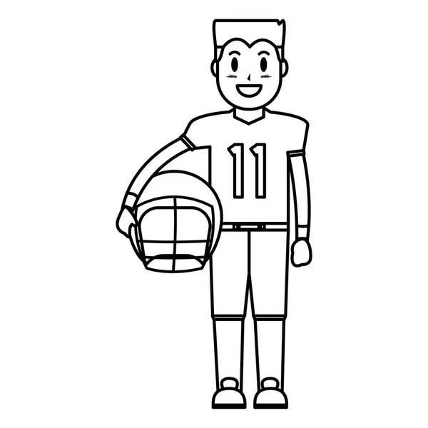 Línea Fútbol Hombre Deporte Con Uniforme Casco Vector Ilustración — Archivo Imágenes Vectoriales
