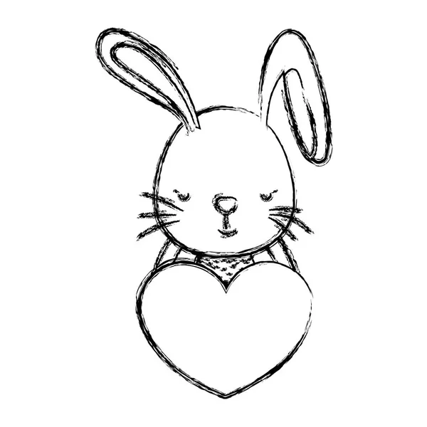 Гранжевий Милий Кролик Дика Тварина Серцем Векторні Ілюстрації — стоковий вектор