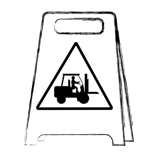 格子塑料谨慎标志和民工与叉车向量例证 — 图库矢量图片