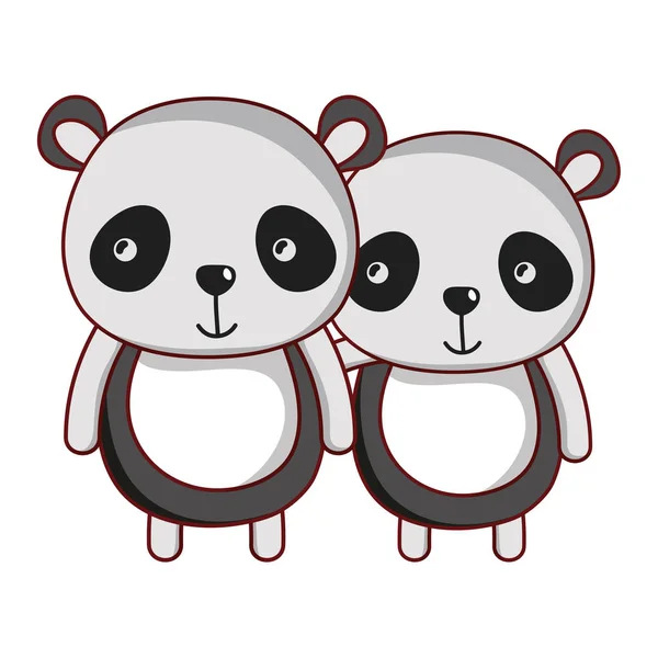 Couple Panda Ensemble Mignon Animal Vecteur Illustration — Image vectorielle