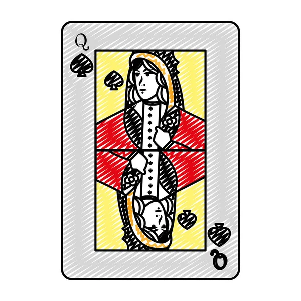 Doodle Queen Пики Карточные Казино Игры Векторные Иллюстрации — стоковый вектор