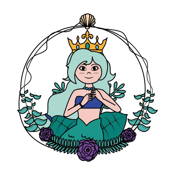 color siren woman with crown hairstyle and shell vector illustration