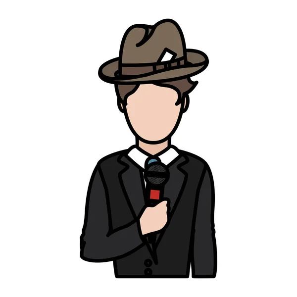 Color Lindo Periodista Con Micrófono Elegante Ilustración Vectores Ropa — Vector de stock