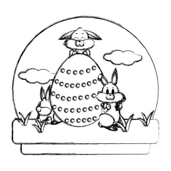 Гранжеві Милі Кролики Яйцем Великодні Прикраси Векторні Ілюстрації — стоковий вектор