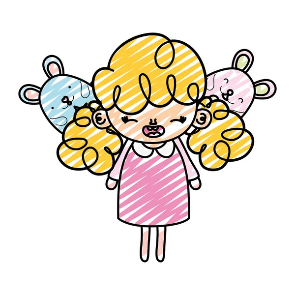 Fareler hayvanlar vektör çizim çocukla mutlu kız doodle