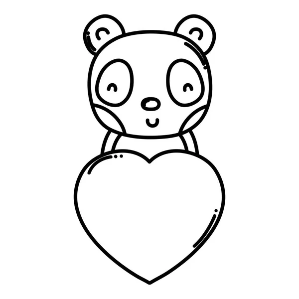 Ligne Panda Mâle Avec Coeur Amoureux Signe Vectoriel Illustration — Image vectorielle