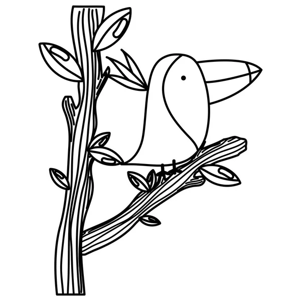 Line Bedårande Toucan Djuret Grenen Träd Lämnar Vektorillustration — Stock vektor