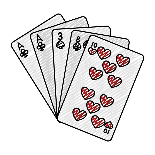 Doodle Ett Par Kasino Kort Spel Vektorillustration — Stock vektor