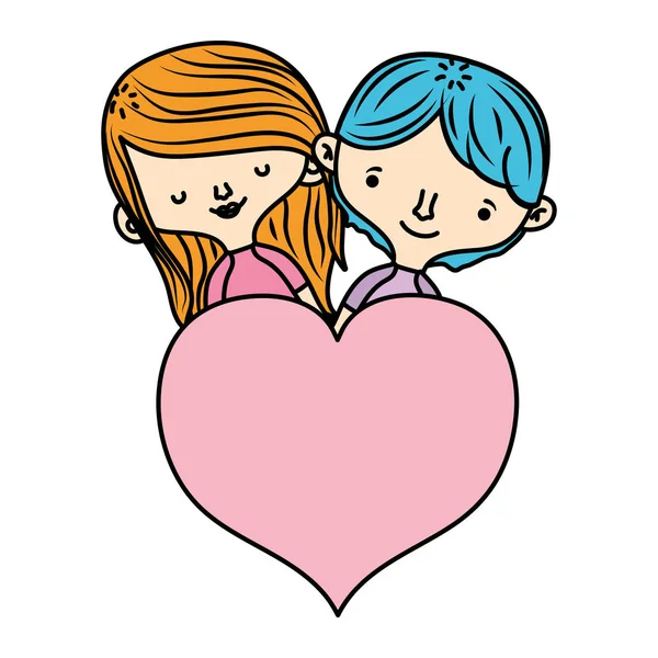 Color Happy Couple Hairstyle Passion Heart Vector Illustration — Stock Vector