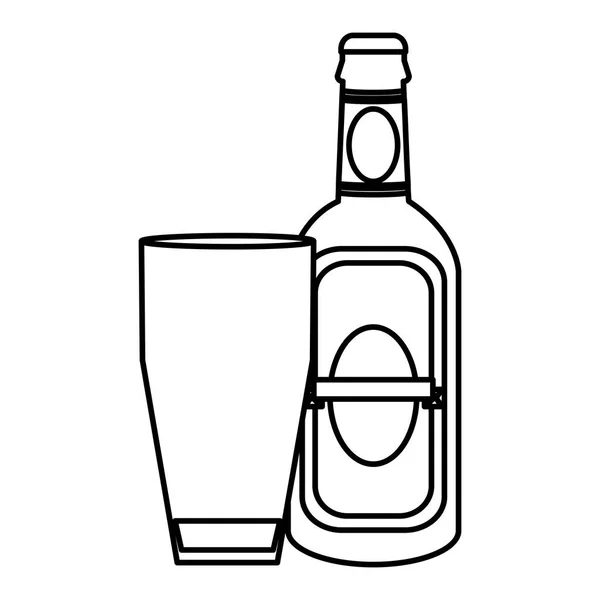 Ligne Schnaps Boisson Bouteille Liqueur Avec Illustration Vectorielle Verre — Image vectorielle