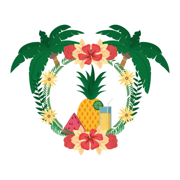 Ilustracja Wektorowa Tropikalnych Palm Kwiatów Roślin Owocami — Wektor stockowy