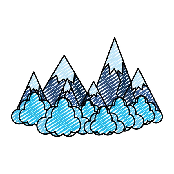 Gribouillis Montagnes Glace Avec Des Nuages Pelucheux Illustration Vectorielle Paysage — Image vectorielle