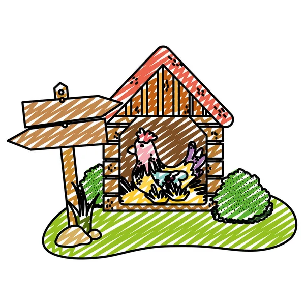 Doodle Hen Farm Animal House Laying Vector Illustration — Stock Vector