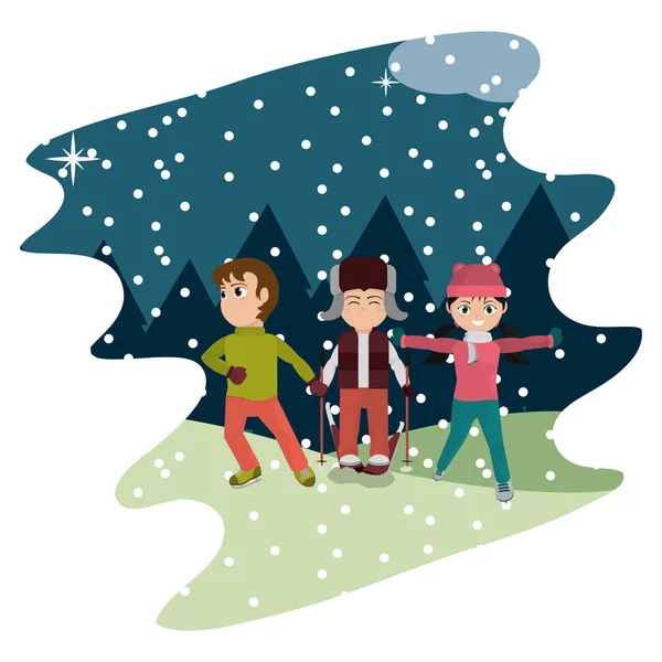 Crianças Brincam Neve Inverno Ilustração Vetor Tempo —  Vetores de Stock