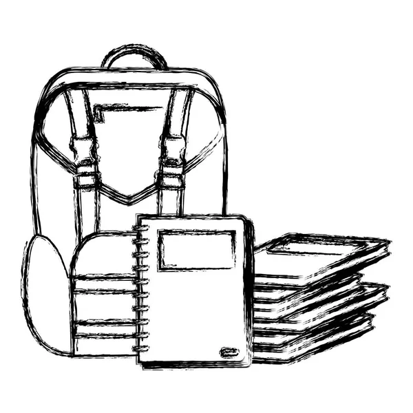 Grunge Rucksack Mit Notizbüchern Und Büchern Schulutensilien Vektor Illustration — Stockvektor