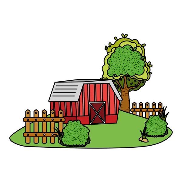 Barevné Dům Farmu Dřevěným Roštu Stromy Vektorové Ilustrace — Stockový vektor