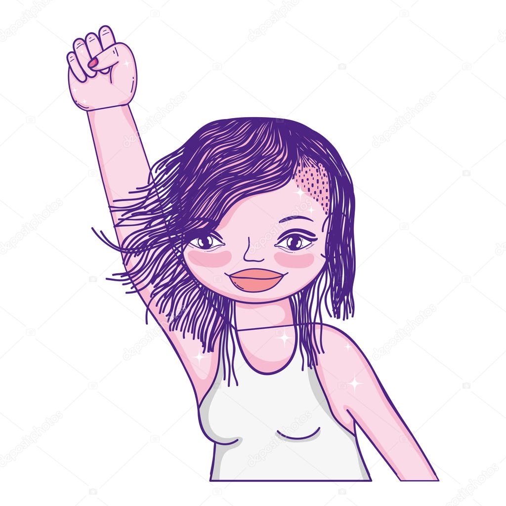 happy woman with hairstyle and hand oppose up vector illustration