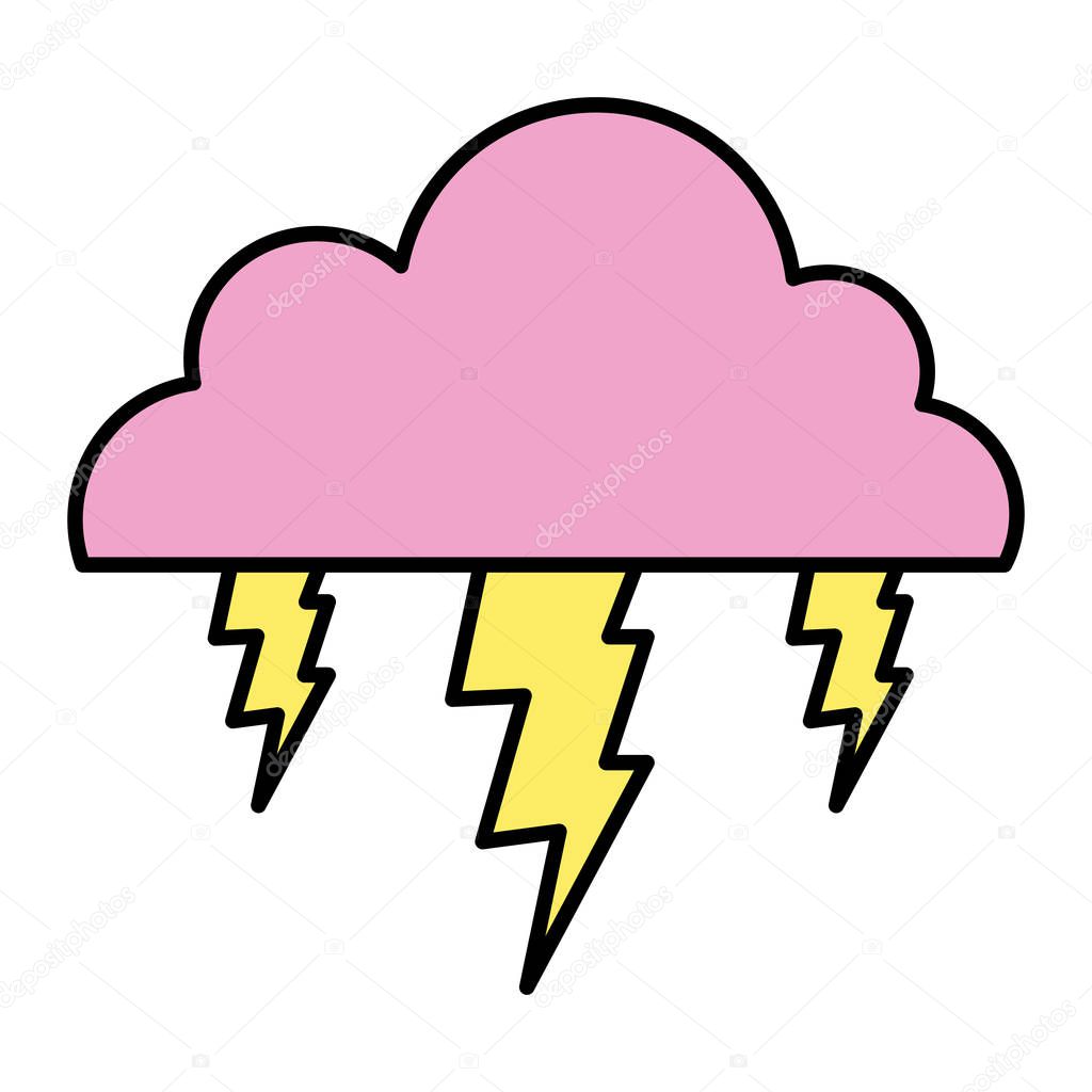 color cloud with thunders electic storm weather vector illustration