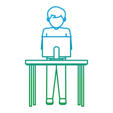 çizgi çocuk ahşap Resepsiyon vektör çizim içinde elektronik bilgisayar ile bozulmuş