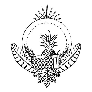 Grunge daire amblemi ile lezzetli ananas meyve illüstrasyon vektör