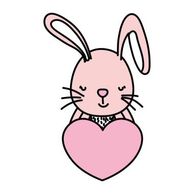 renk sevimli tavşan vahşi hayvan kalp vektör çizim ile